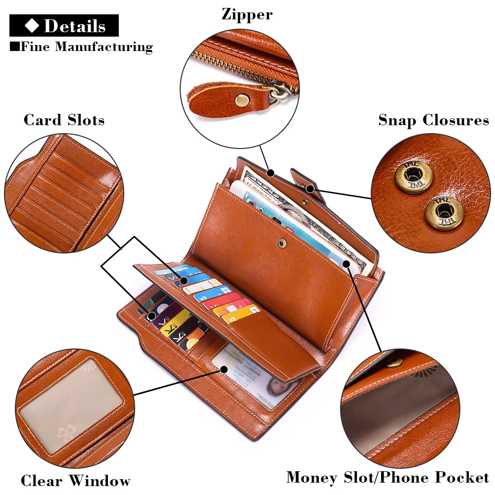 Women RFID Wallet Multi-function Card Holders Luxury Genuine Leather Purse For Women Large Capacity Fashion Ladies Wallets
