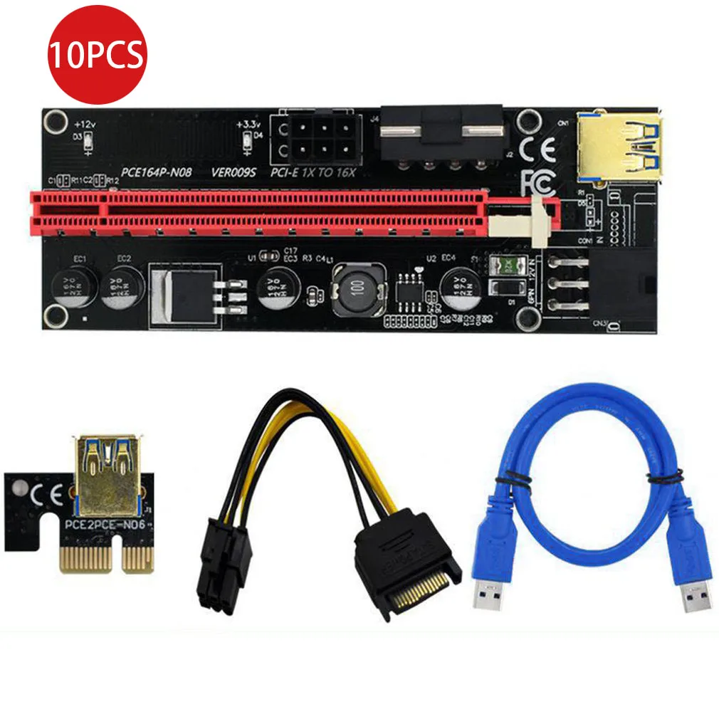 10PCS Ver009 Usb 3.0 Pci-e Riser Ver 009s Express 1x 4x 8x 16x Extender Pcie Riser Sata Card Adapter 15pin To 6 Pin Power Supply