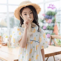puff sleeve teenage girls cotton dress summer kids long floral dresses fashion children holiday clothing 2022 new
