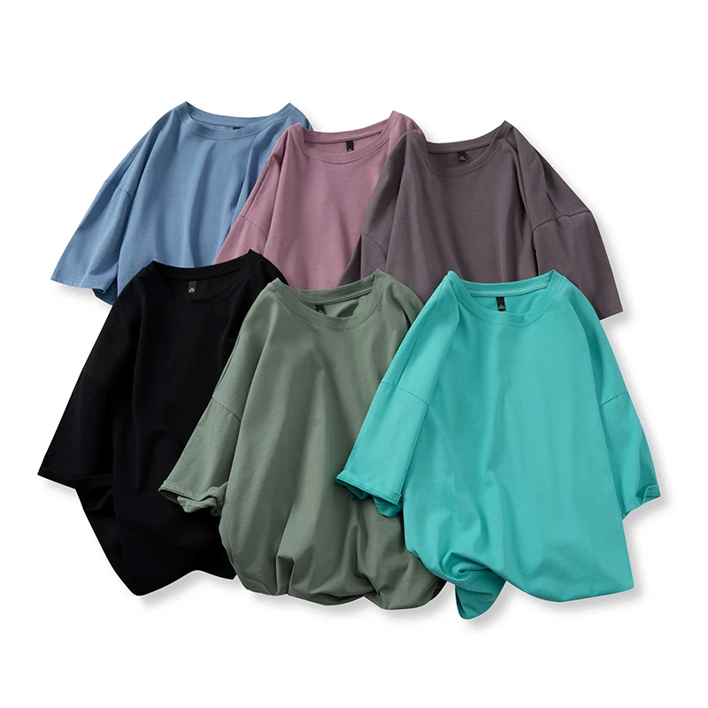 

FEGKZLI Men's Summer Cotton T Shirt Solid Loose Short Sleeve T Shirt Men Casual O-Neck Top Tees Hip Hop Streetwears Dropshopping