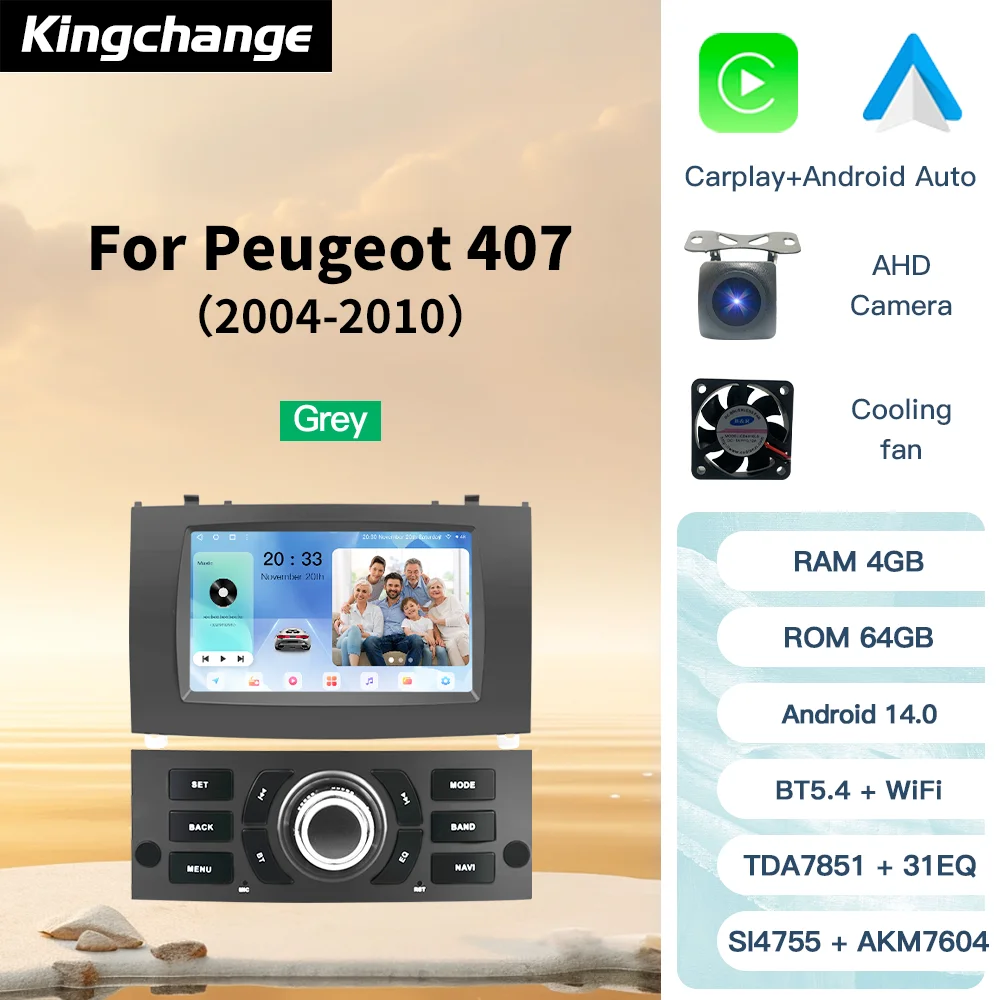 

Kingchange 7 "радио для Peugeot 407 2004-2010 автомобиля Android14 авто GPS навигация видеоплеер стерео мультимедиа Carplay DSP WIFI