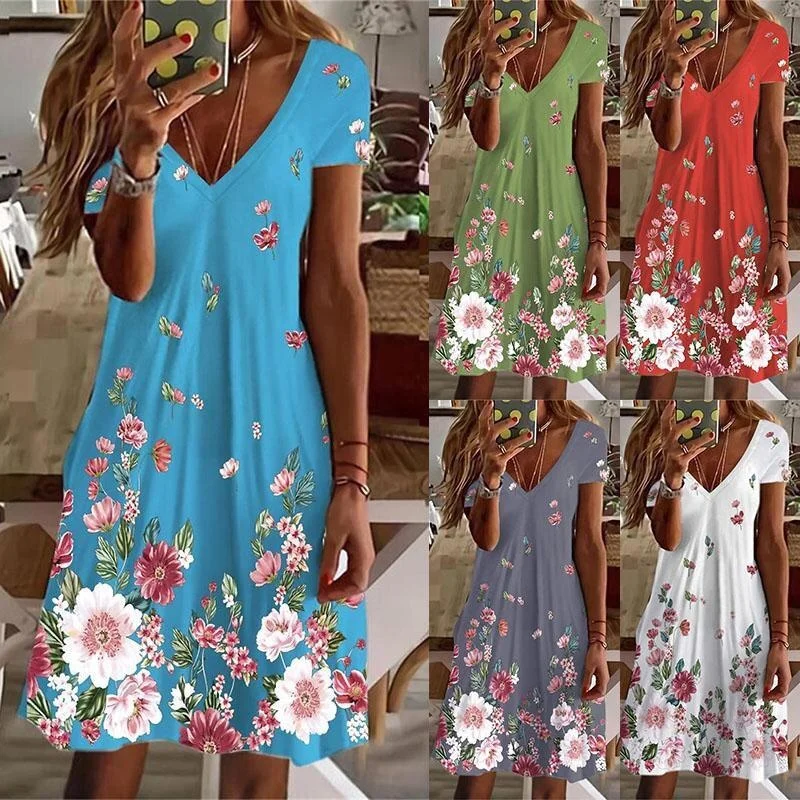 

Women's Casual Dress Shift Dress Mini Dress Short Sleeve Floral Print Spring Summer V Neck Basic Dress