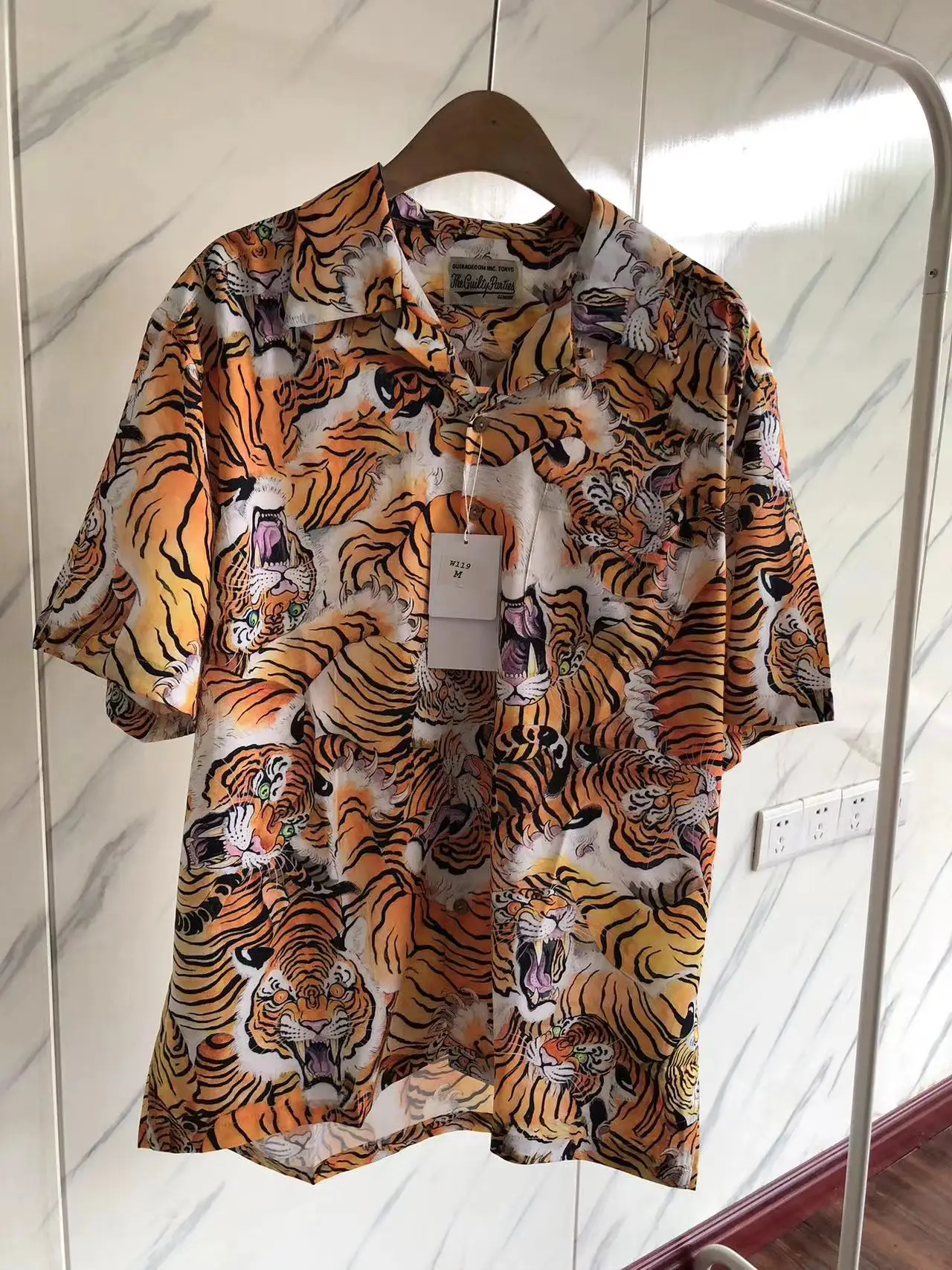 

High quality 1:1 Yellow Tiger Pattern WACKO MARIA Shirt Men Women Summer Style Beach Fashion Short Sleeve