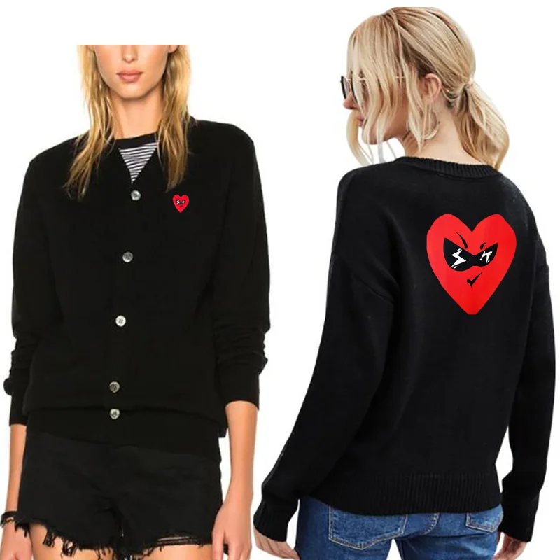 

Break Egg Ladies Sweater Cardigan V-Neck Heart Embroidery Back Print Single Breasted Long Sleeve Spring Autumn Ladies Sweater