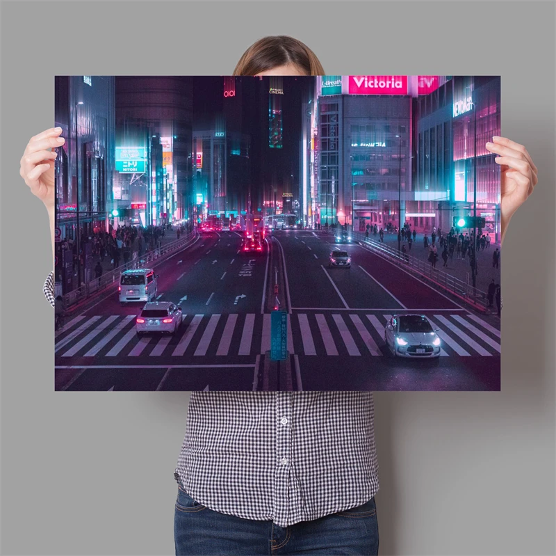 Неоновый ночной постер в стиле киберпанк Токио город путешествие эстетическая