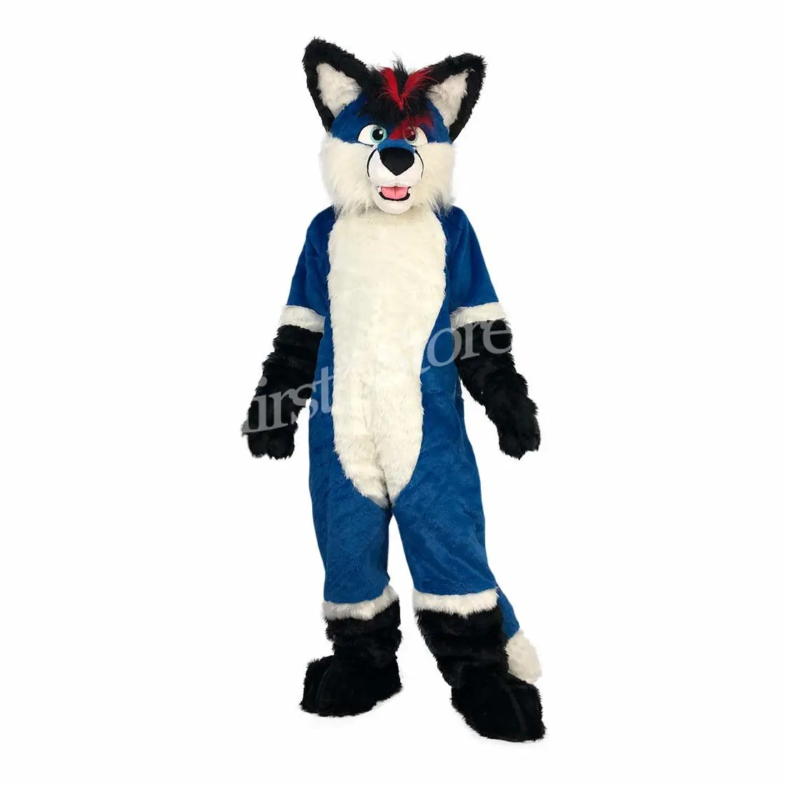 

Plush Blue Fox Wolf Husky Dog Mascot Costume Cute Unisex Animal Cosplay Clothes Cartoon Outfit for Adult Mascots Party Halloween