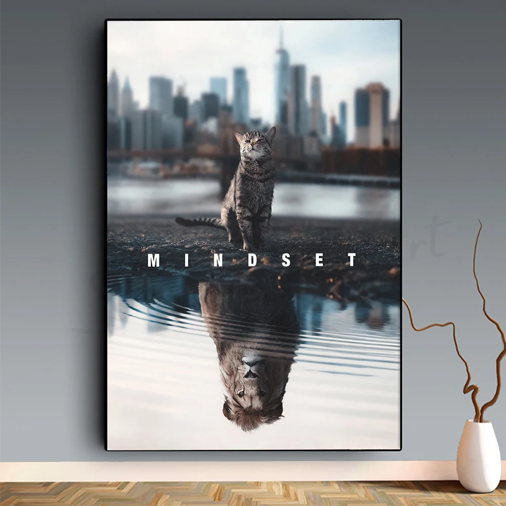 

New Mindset Canvas Painting Dream Bigger Poster and Prints Encouragement Animal Wall Art Pictures Decor for Office School Decor