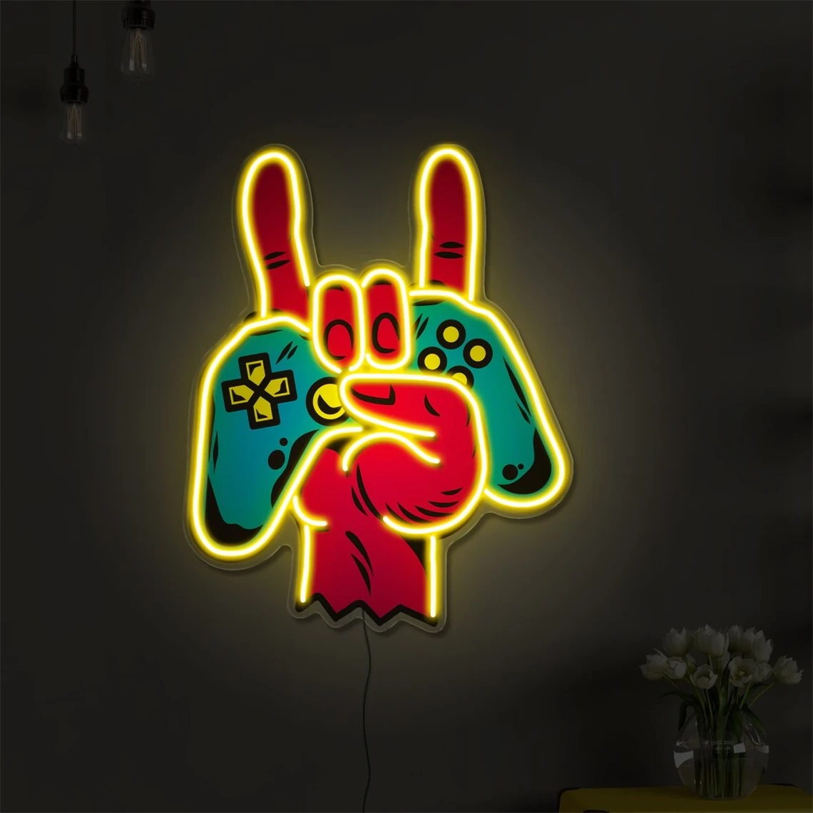 Игровой контроллер Неоновая вывеска с УФ-печатью игровая комната Декор игровой
