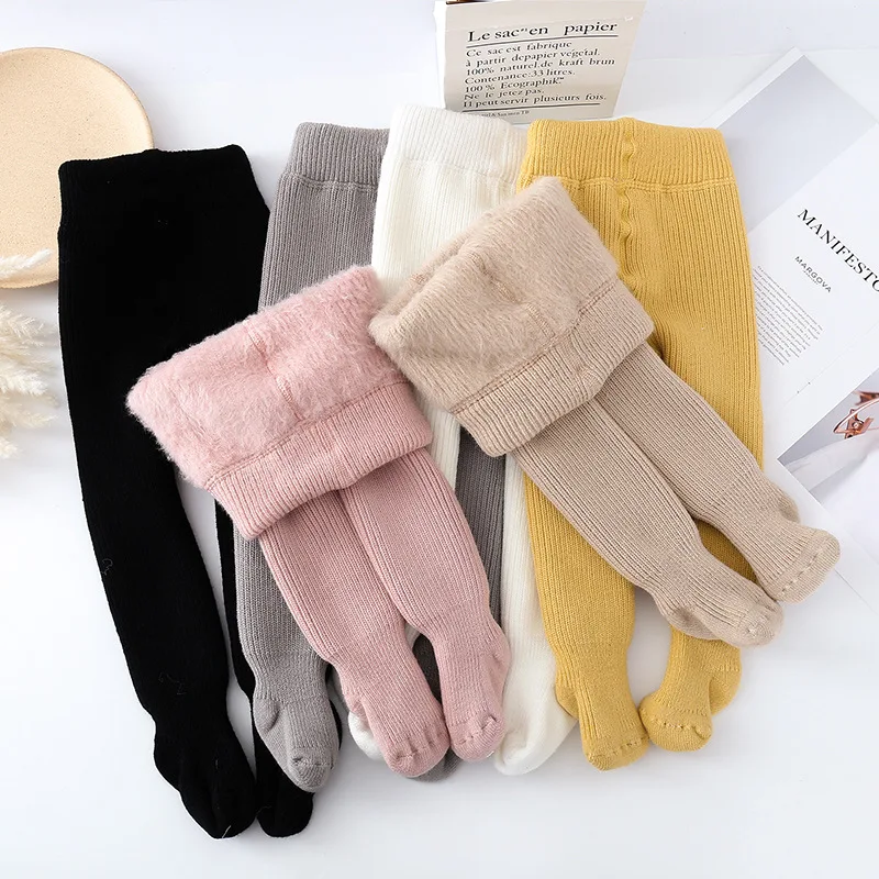 New Winter Newborn Baby Tights for Girls Thicken Warm Velvet Pantyhose Knitted Baby Girl Clothes Stockings Casual Tights Kleding