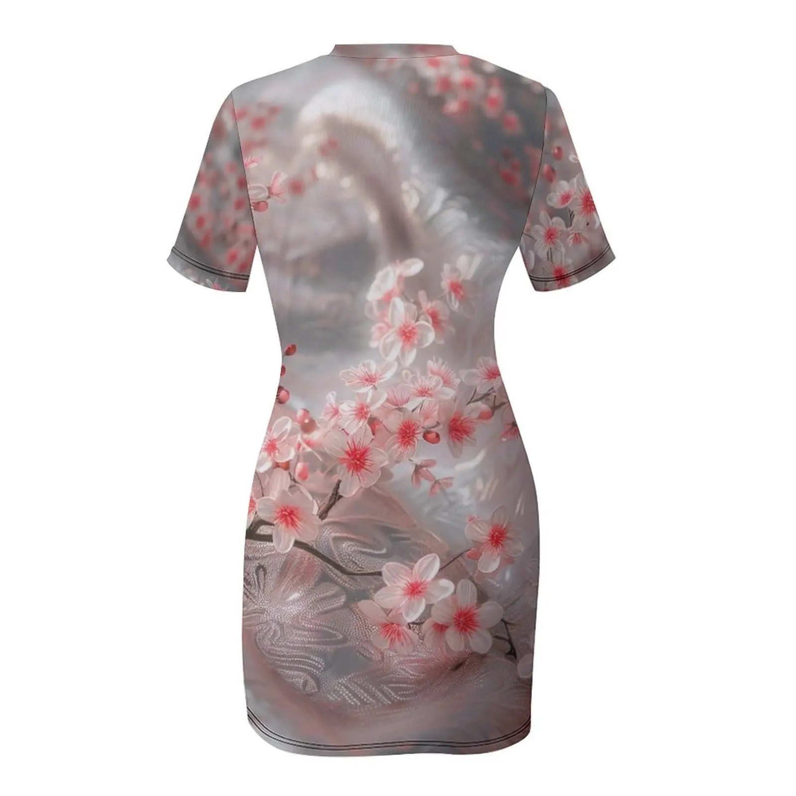 Белое атласное платье с короткими рукавами и цветами вишни платья для выпускного