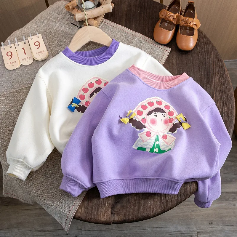 

Baby Girls Sweatshirt Kids Cartoon Print Hoodies Thicken Pullover 2023 Spring Autumn 1 To 6Yrs Children's Clothes Korean Style