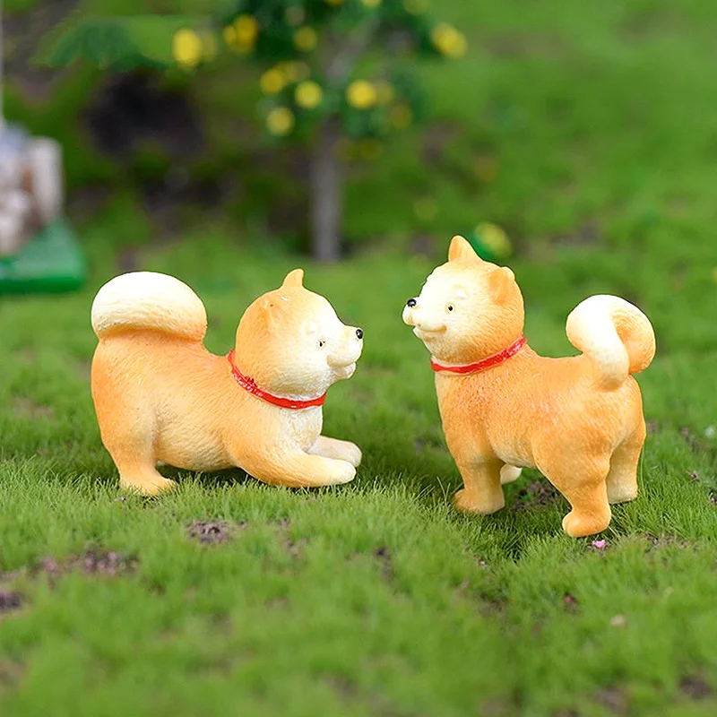 

2Pcs High Quality Mini Cute DIY Micro Landscape Yellow Puppy Resin Akita Dog Figurines Ornaments Miniatures