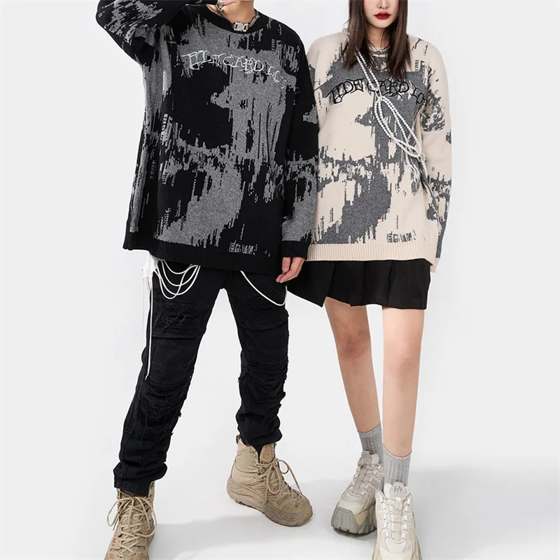 

Trend Personality Letter Tie-dye Printed Sweater Women's Men Autumn and Winter New punk street all-matc casual sweater