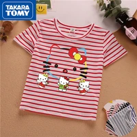 takara tomy hello kitty childrens summer summer cotton striped breathable short sleeved t shirt cartoon cute pullover top