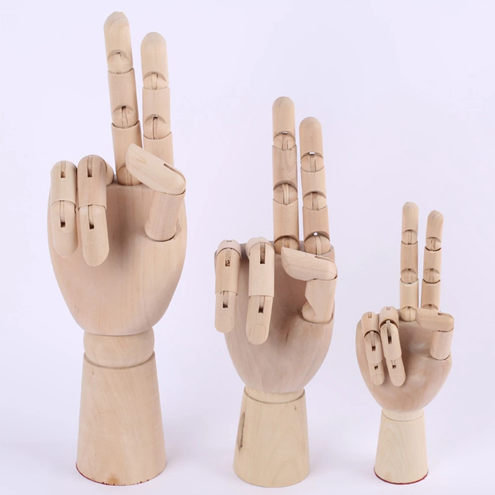 

Искусственная игрушка, 4 размера, Подвижный палец, мужская, женская, детская деревянная игрушка, модель руки, манекен, шарнирная художествен...