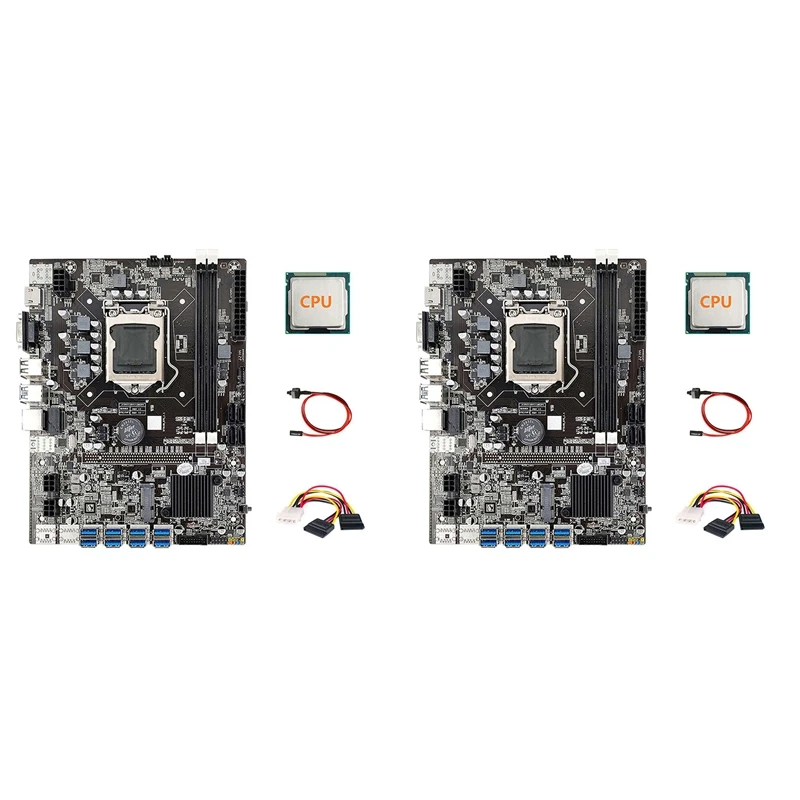 

HOT-2X B75 ETH Mining Motherboard 8XPCIE USB Adapter+CPU+4PIN To SATA Cable