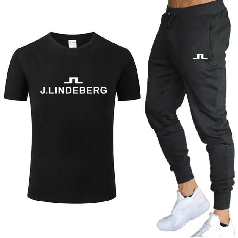 

Summer Cotton New J Lindeberg Men's Suit Summer Men's Tracksuit Trouser Pants Two Piece Sets Golf Male T-Shirt Suit