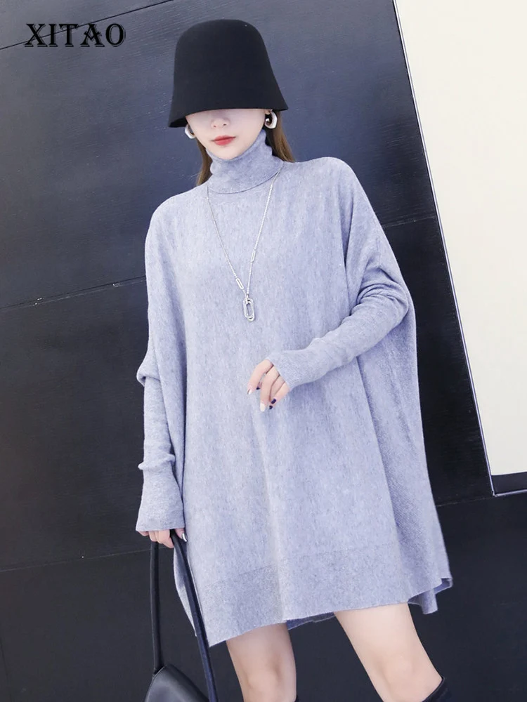 

XITAO Temperament Long Casual Sweater Solid Color Simplicity Loose Turtleneck Pullovers Bat Wing Sleeve New Women WLD15052