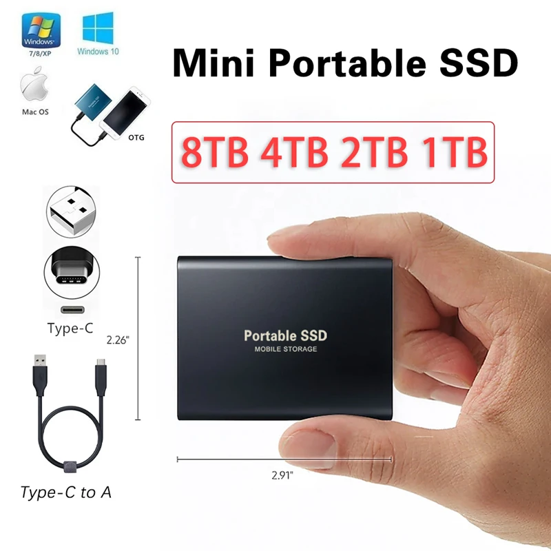 

Портативный внешний твердотельный накопитель USB Type-C, ТБ, 12 ТБ
