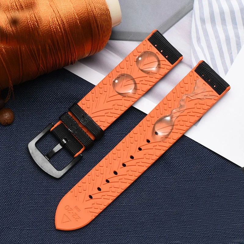 20mm 22mm 24mm Watchband Nylon Silicone Tape men waterproof breathable Rubber Wrist Bracelet For Ferrari Omega Mido watch strap