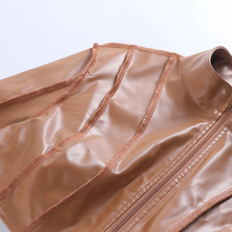 New Women's Jacket Fashion Sexy Short Coat Autumn And Winter Long Sleeve Zipper Fake Leather Coats Motorcycle Suit