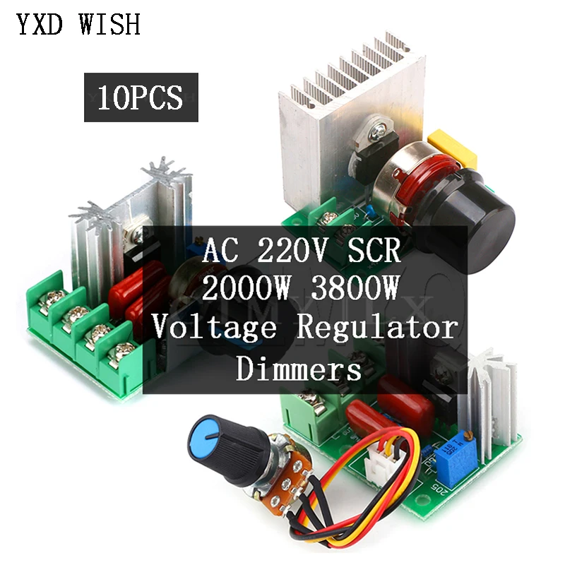 

10pcs 2000W 3800W Motor Speed Controller SCR AC 220V Voltage Regulator Adjustable Thermostat Electronic Governor Switch Module
