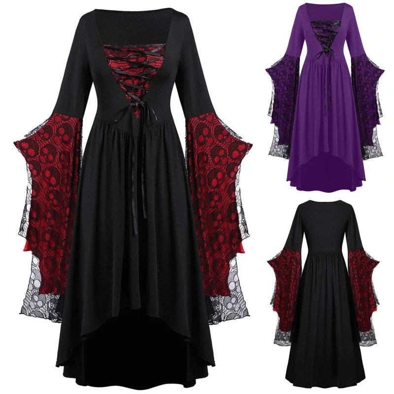 

Винтажный костюм для косплея на Хэллоуин, готическое платье ведьмы вампира, платья с призраками, средневековый Призрак с принтом, женская одежда