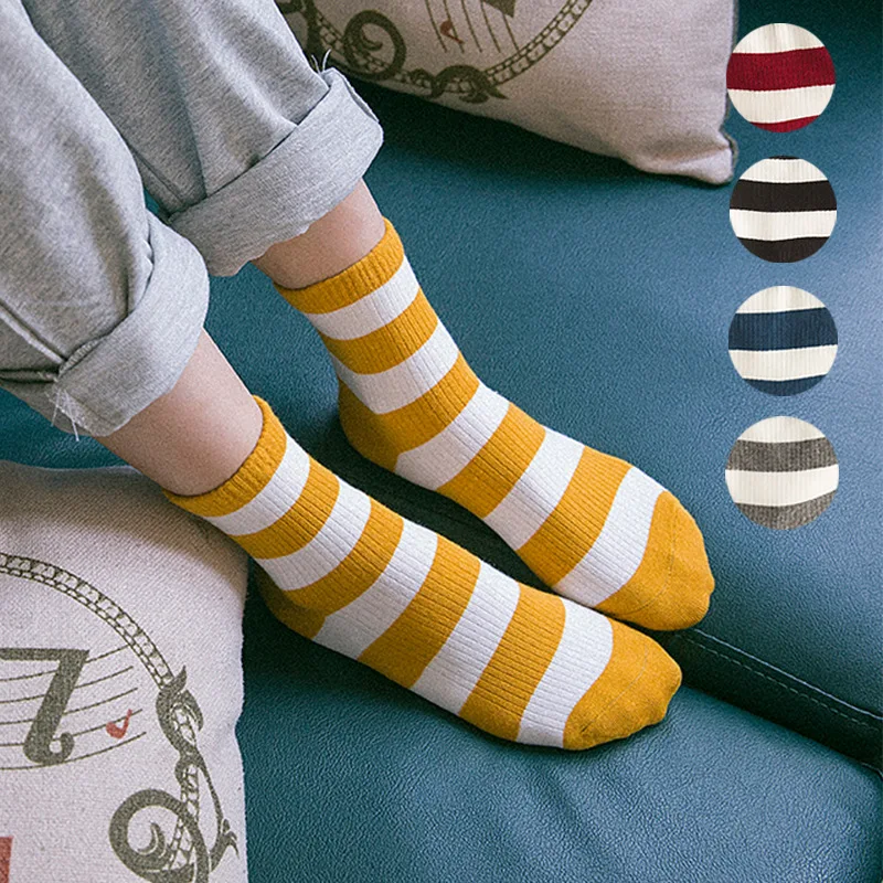 

New Women Striped Pattern Cotton Crew Socks Harajuku Brand Fashion High Quality Novelty Funny Yellow Casual Cheap Novelty