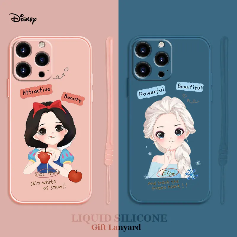 

Princess Snow White Queen Elsa Candy Color Square Liquid Phone Case For iPhone 13 12 11 Pro Max Mini X XR XS Max 7 8 6s Plus SE