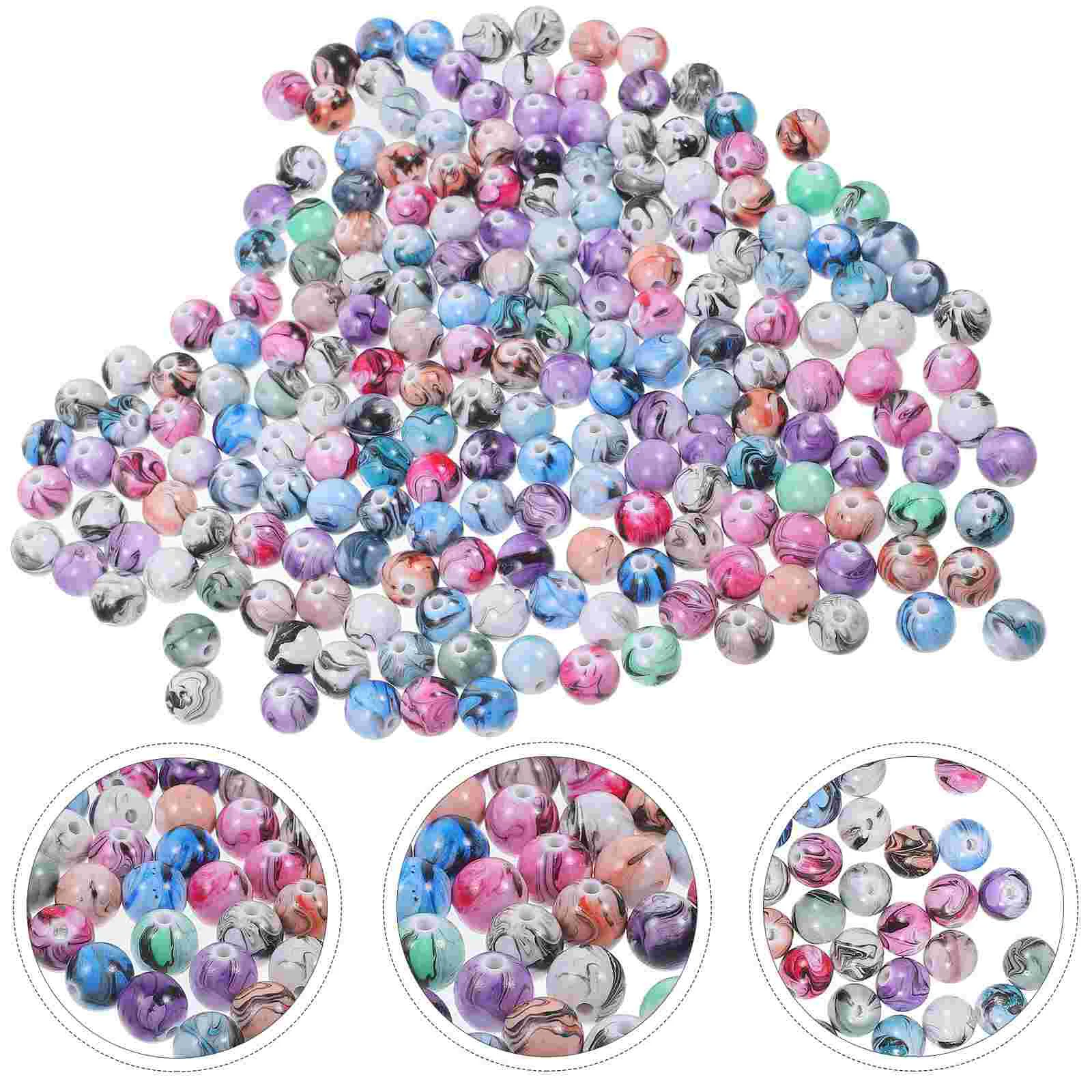 

200 Pcs Decor Round Loose Beads Crafting Ink Painting DIY Resin Delicate Small Colored Spacer Bulk