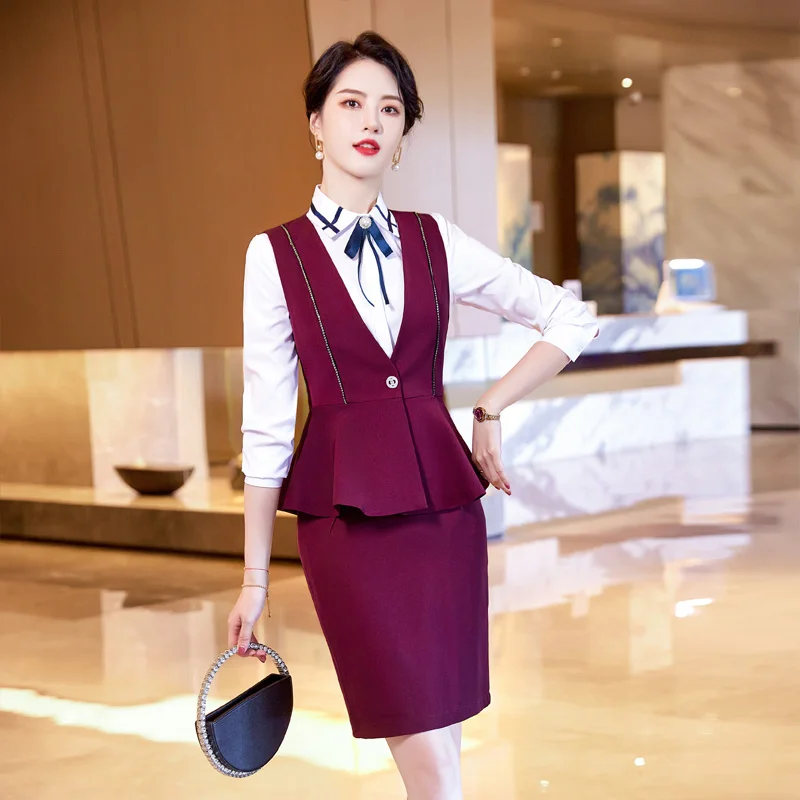 

Autumn Business Wear Women's Waistcoat Suit Work Clothes Hotel Beauty Salon Beautician Front Desk Labor Suit Women's Piece Suit