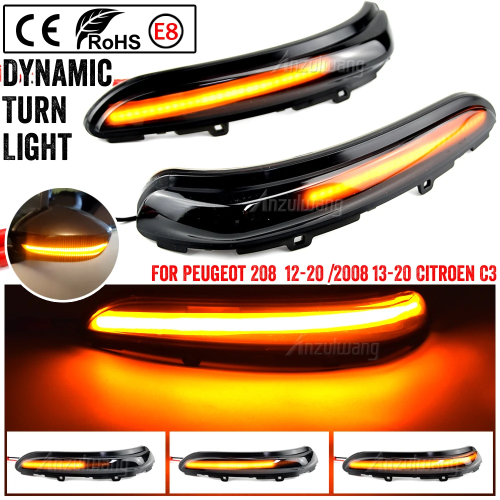 

2 Pieces For Peugeot 208 2008 2012-2020 Citroen C3 Dynamic Turn Signal Light LED Side Mirror Indicator Blinker Lamp Car Styling