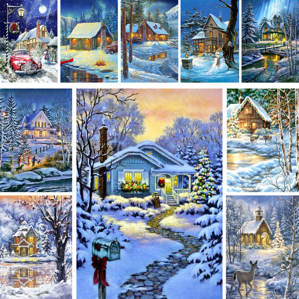 

Landscape Winter House DIY Paint By Numbers Complete Kit Acrylic Paints 50*70 Canvas Painting Wall Paintings For Kids Wall Art