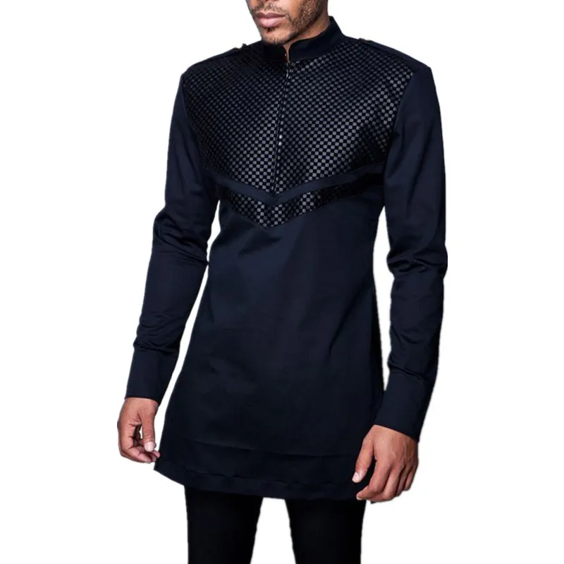 

Men Black Casual Dubai Arabic Bazin Shirts Muslim Fashion Turkish African Riche Tee Tops Long Sleeve Blouse Islamic Clothing