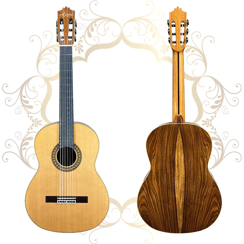 

Aiersi brand Gloss handmade all solid German Cedar Top Santos Body nylon string professional Spanish classical guitar for sale