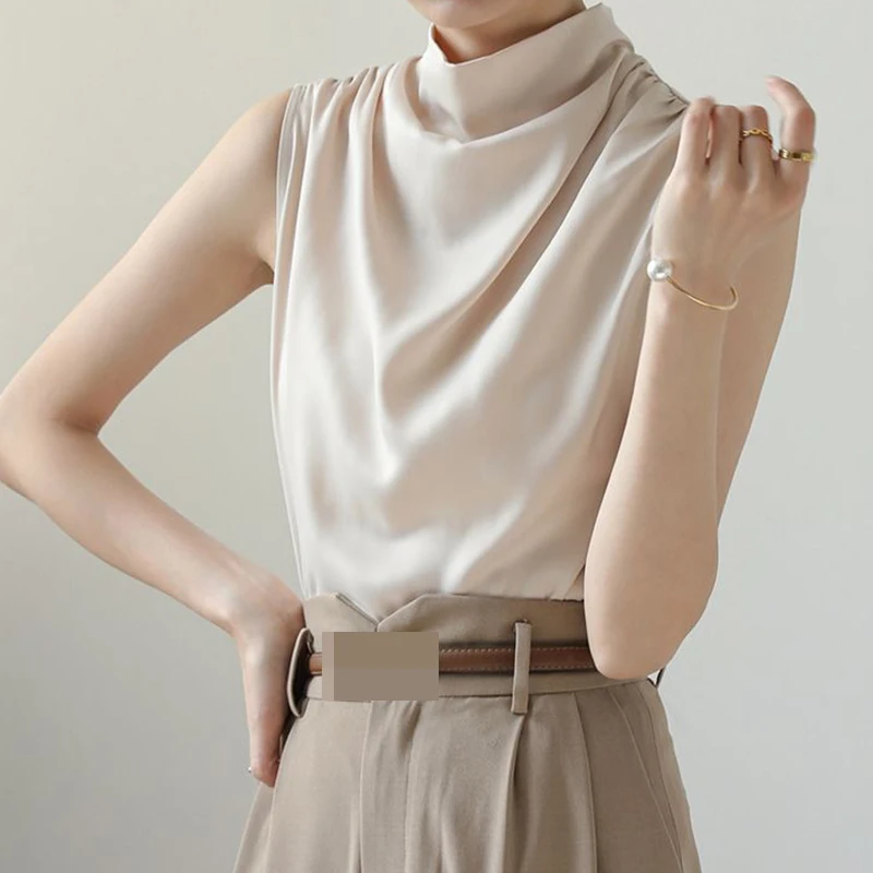 

Spring 2023 New Satin Round Neck Sleeveless Inner Strap Tank Top Women's Design Sense Slim Fit Top