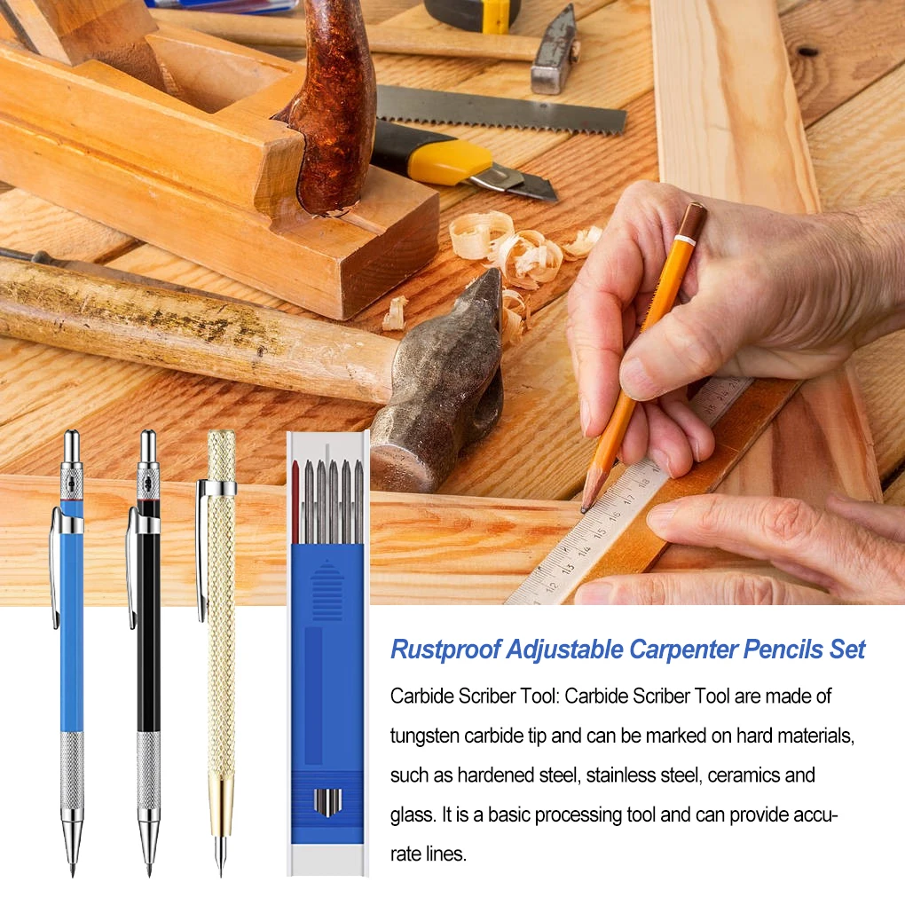 

Carpenter Pencils Set Adjustable Moisture-proof Marker Refills Convenient Pen Shape Carbide Scriber Tool Hardened Steel