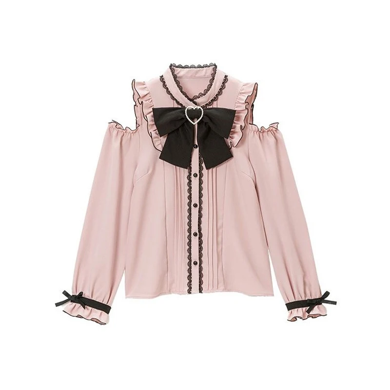 

Spring Autumn New Off Shoulder Solid Color Shirts Tops Long Sleeve O-Neck Loose Patchwork Blouse Vintage Elegant Women Clothing