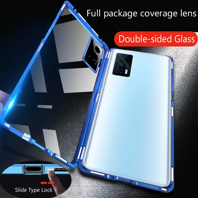 

Phone Shell Metal Double Sided Glass Snap Lock Case 360 Full Protection Cover For Huawei Nova Y91 Y90 Y71 Y70 Lens Phone Case