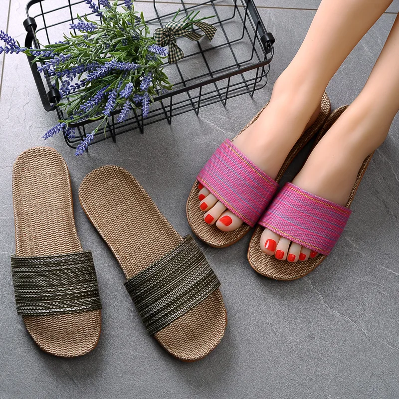 

35-45 Women Slippers Flat Sandals Linen Lightweight Casual Summer Slippers Women For Home Beach Shoes Slide Sandal