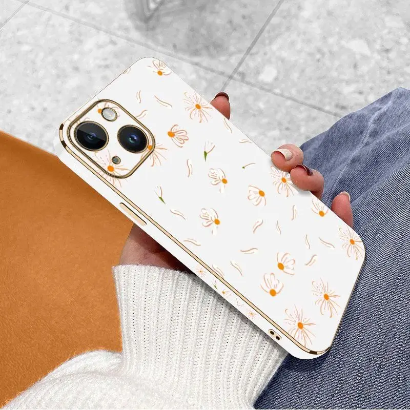Plain Daisies Luxury Plating Phone Case For iPhone 14 13 12 11 Plus Pro Max Mini X XR XS SE2020 8 7 6 6S Plus Cover