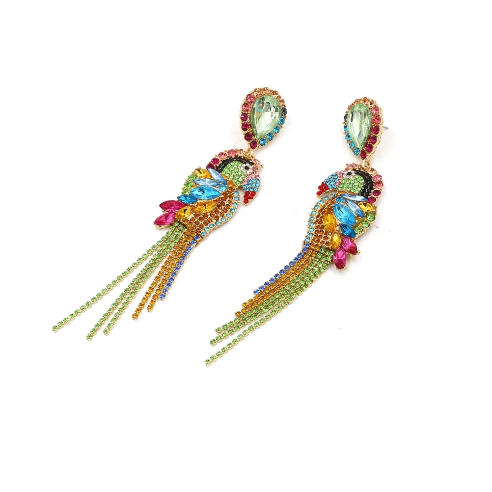 

Alloy Parrot Earrings Rhinestone Tassel Jewelry Decor Dangle Colorful Statement