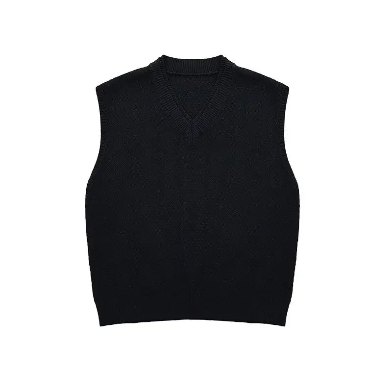 2024 ранняя осень простой черный вязаный свитер с v-образным вырезом жилет для