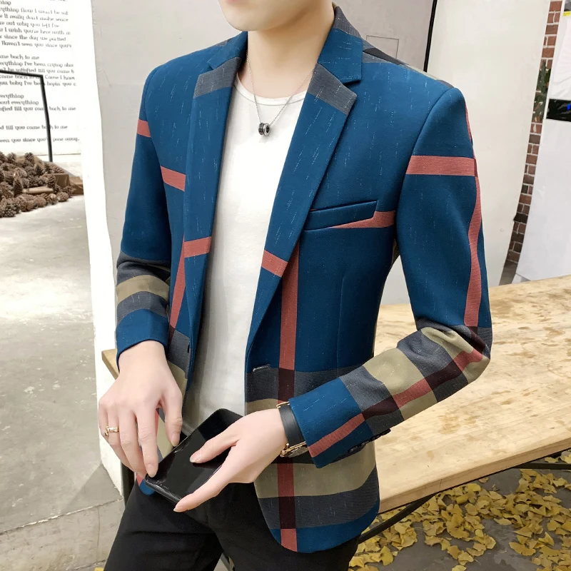 

2023New Fashion Four Seasons Trend High-end Handsome Texture Messy Suit Jacket Men's Checked Suit Top Slim Business Handsome2023