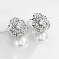 2022 new crystal flower stud earrings for women fashion jewelry elegant romantic pearl earring wedding party gifts