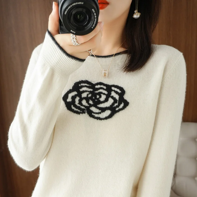 

s-xxL size O Neck Ladies 100% Wool Sweater Fashion Soft 2022 New Pullover Cashmere Sweater Long Sleeve Knit Autumn Winter Top
