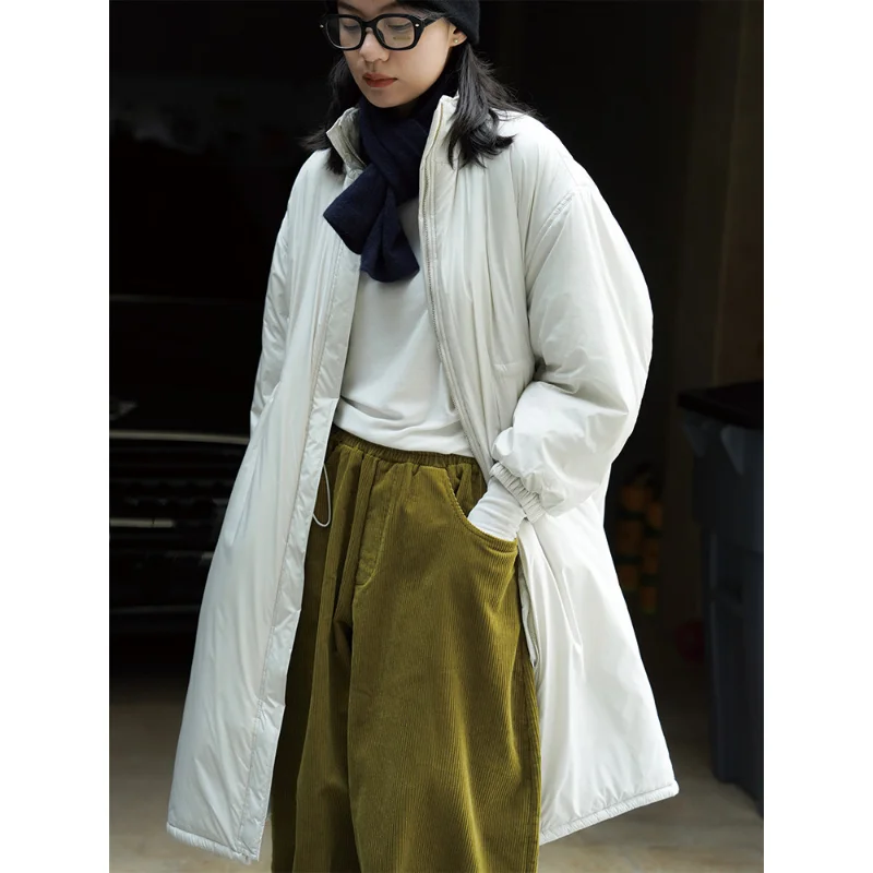 Winter New Cotton Casual Outdoor Plus Down Stand Collar Zip Loose Thin Windproof Warm Plus Long Down Jacket Jacket Women