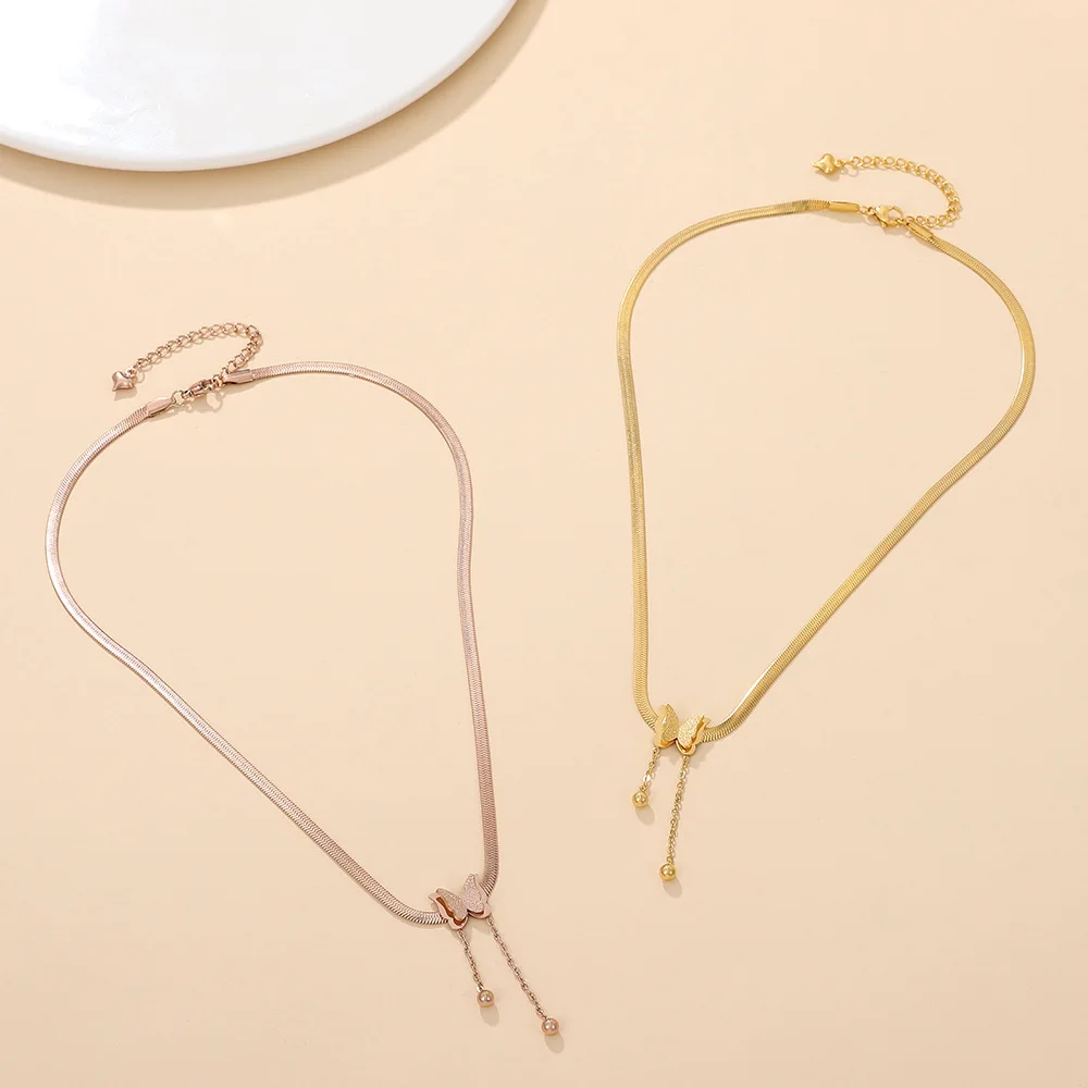 Оптовая нержавеющая стальная змеиная цепочка бабочка ожерелье для женщин девочек элегантные водонепроницаемые стопка ювелирных изделий.