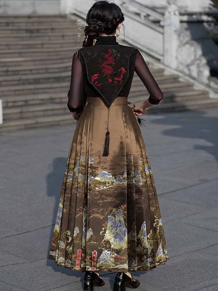 Новая весенняя юбка Hanfu с изображением лошади Женская в китайском стиле вышивкой