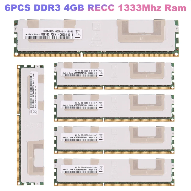 

6PCS DDR3 4GB RECC 1333Mhz Ram Memory PC3-10600 2RX4 1.5V REG ECC Memory RAM For X79 X58 Motherboard